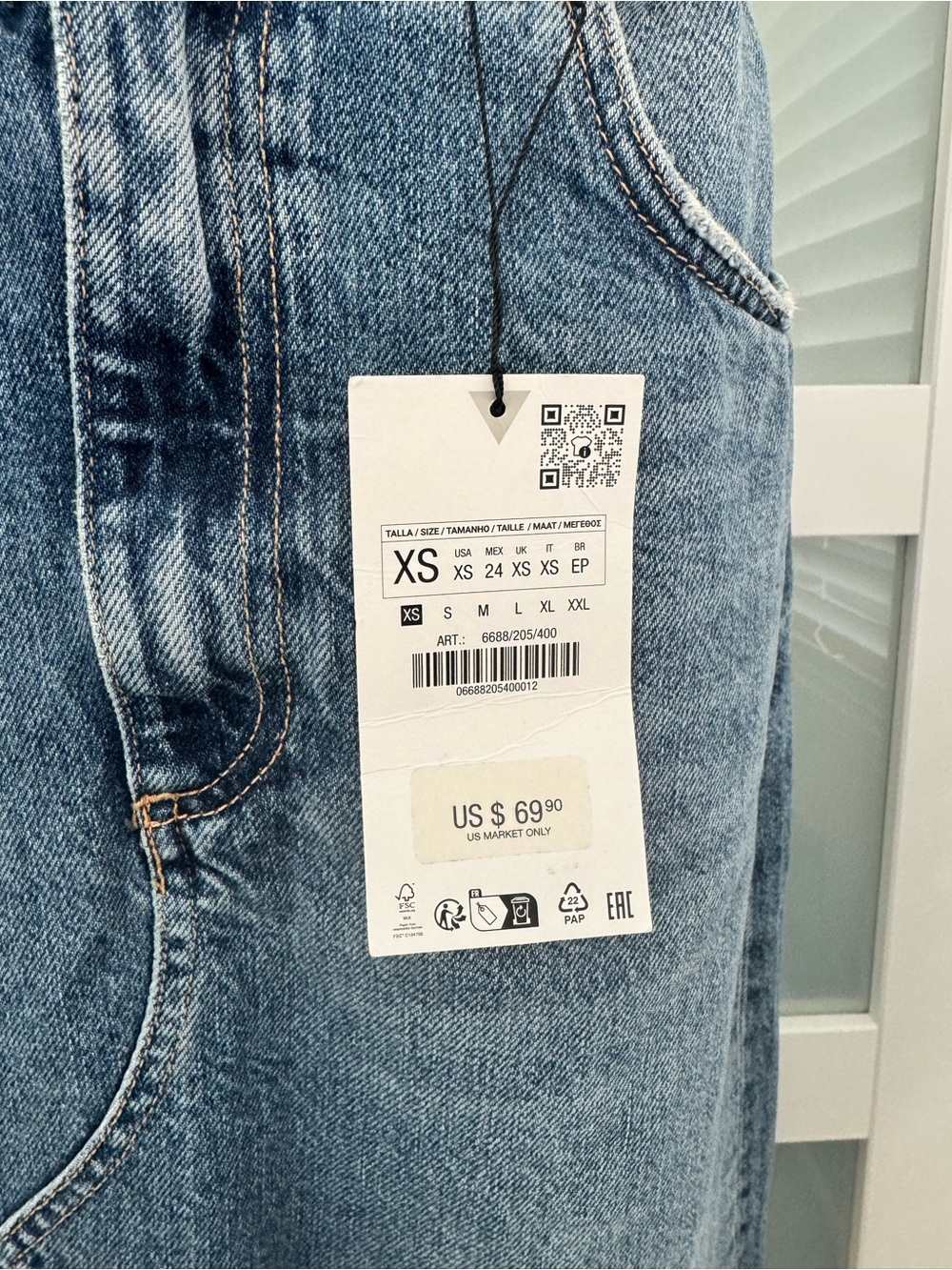 NWT🔖Zara Denim Maxi Skirt White Boxer Waistband Front Slit XS - Picture 3 of 11